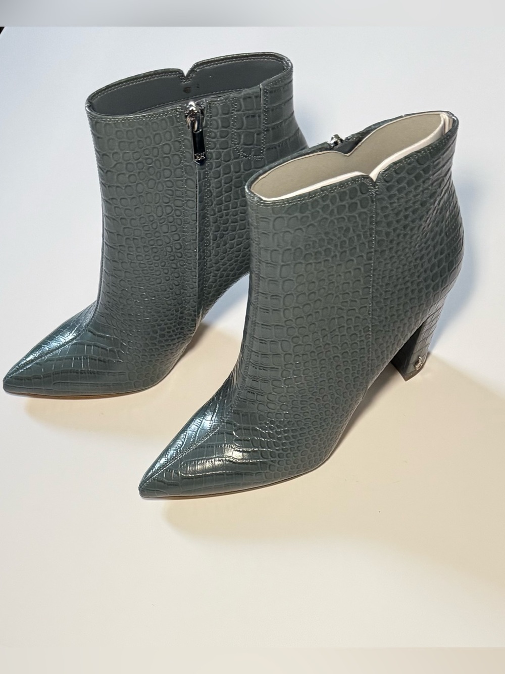 NIB Sam Edelman Raelle 2 Teal Green Croc Embossed Leather Ankle Boots Size 9.5 - Picture 5 of 8